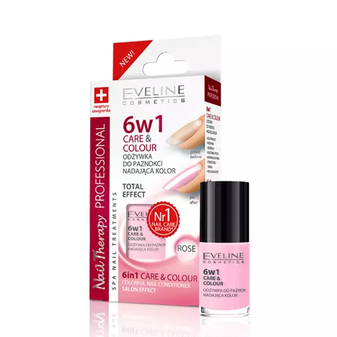 EVELINE CARE &amp; COLOUR ODŻYWKA DO PAZNOKCI 6w1 Rose 10ml