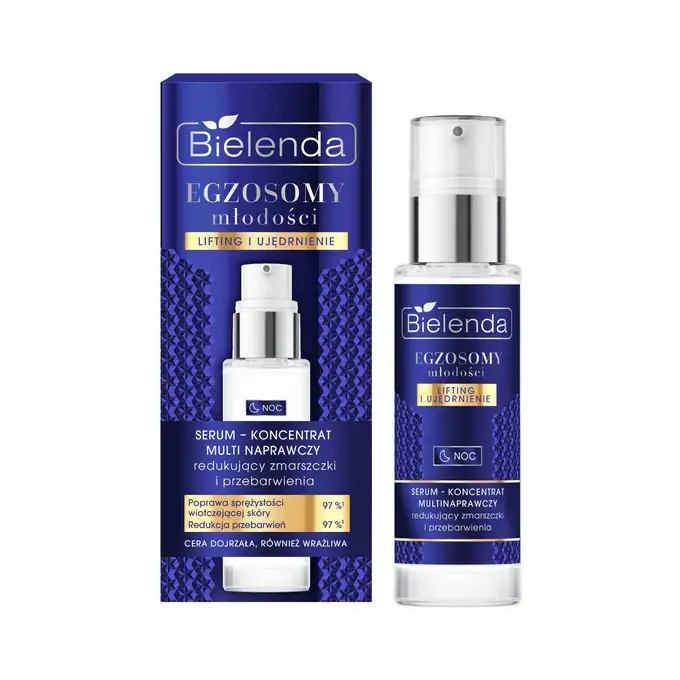 Bielenda Egzosomy Młodości Lifting&amp;Ujędnienie Serum - koncentrat multi naprawczy na noc, redukujący zmarszczki i przebarwienia - Cera dojrzała, wrażliwa Noc 30ml