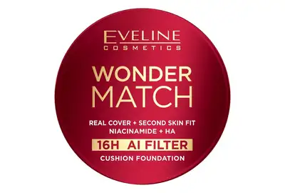 Eveline Wonder Match 16H Podkład kryjący cushion z niacynamidem i kwasem hialuronowym - 02 Vanilla 15g