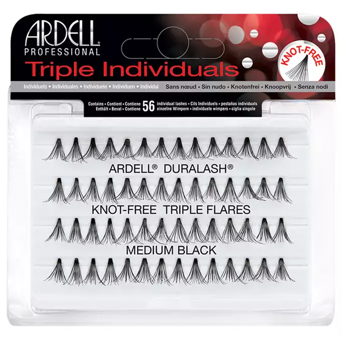 Ardell Triple Individuals Sztuczne rzęsy, kępki bez węzełków - MEDIUM BLACK 56 sztuk