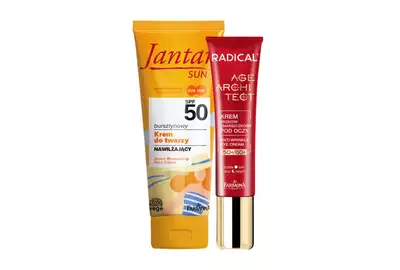 Zestaw Farmona Jantar Sun Bursztynowy nawilżający krem do twarzy SPF50 50ml + Radical Age Architect Krem przeciwzmarszczkowy pod oczy 50+/60+ 15ml (bez kartonika)