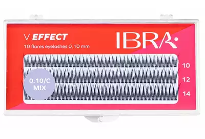 IBRA V EFFECT Sztuczne rzęsy kępki C0.10 MIX (10mm, 12mm, 14mm) - 120 kępek