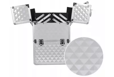 Sunone Kuferek kosmetyczny XL srebrny wzorek Silver na lakiery lampę 35x25x42cm