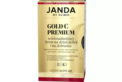 Janda My Clinic Gold C Premium Wielozadaniowy krem na dzień dobry i na dobranoc - Wygładzenie zmarszczek, silne nawilżenie, ujędrnienie, redukcja przebarwień Dzień/Noc 50ml