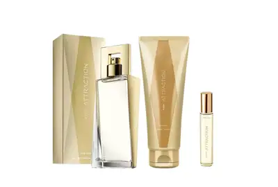 [Zestaw] AVON ATTRACTION Woda perfumowana dla kobiet 100ml + AVON ATTRACTION Woda perfumowana dla kobiet Perfumetka 10ml + Avon Attraction Balsam do ciała 125ml Body Lotion