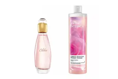 [Zestaw] Avon Celebre Woda toaletowa damska EDT dla kobiet 50ml + AVON Senses Romantic L'Amour Sunrise żel pod prysznic Róża Irys i Bursztyn 500ml